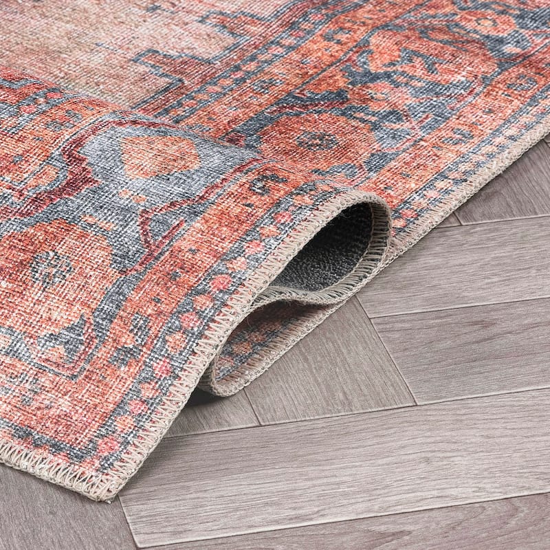 World Rug Gallery Vintage Bohemian Machine Washable Non Slip Area Rug