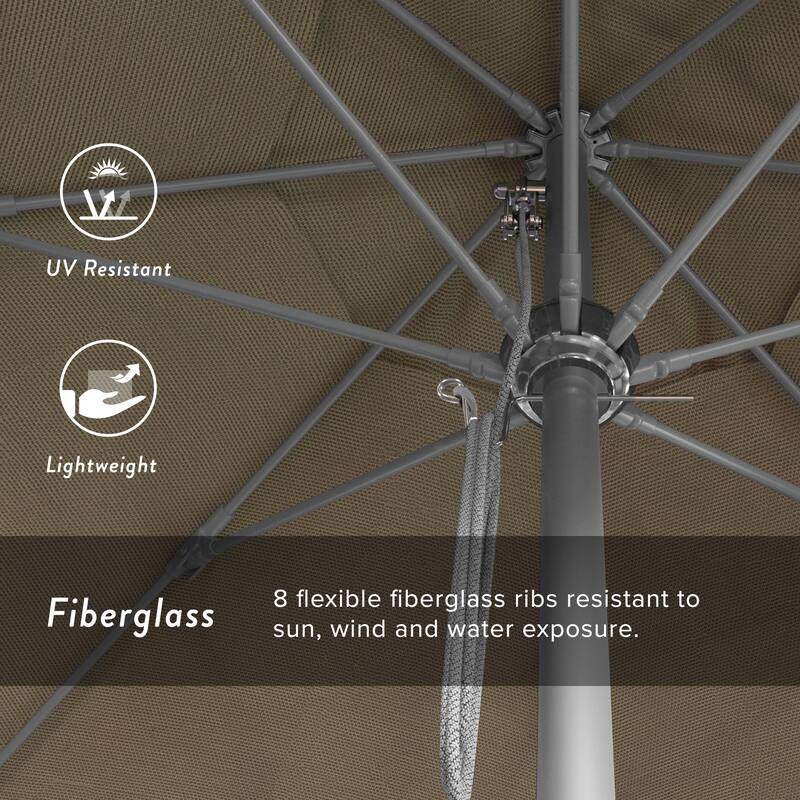 California Umbrella 11' Rd Aluminum Frame, Fiberglass Rib Market Umbrella, Push Open, Anodized Silver Finish, Olefin Fabric