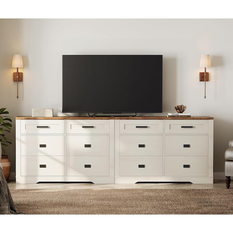 Wooden Dresser for Bedroom with 6 Drawers, 2 in 1 12 Drawer Farmhouse Storage Cabinet