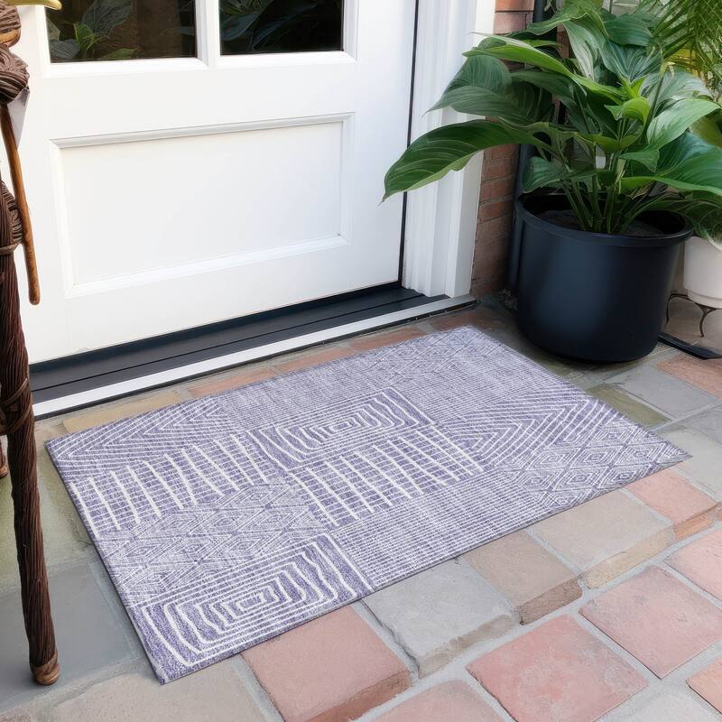 Machine Washable Indoor/ Outdoor Geo Patchwork Chantille Rug