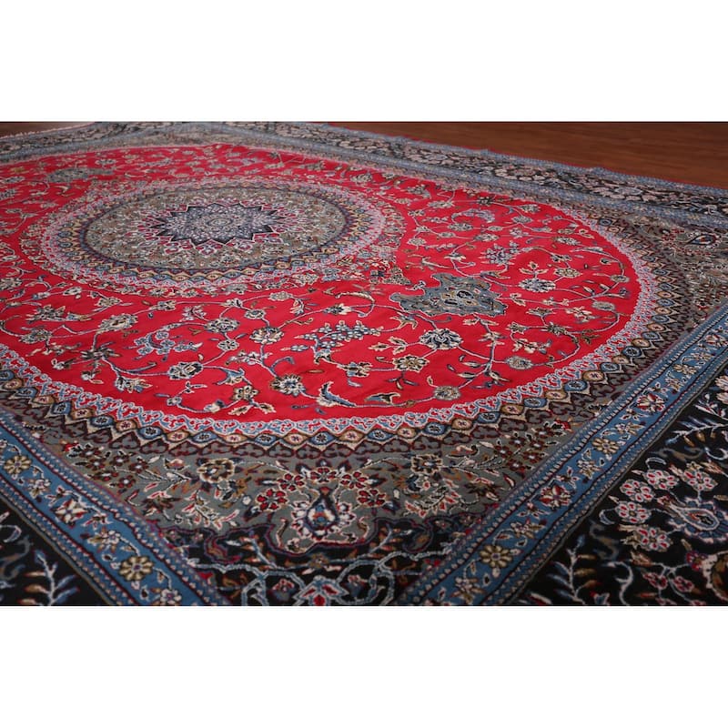 Red Medallion Kashan Turkish Rug Machine-Made Oriental Carpet - 9'9" x 13'1"