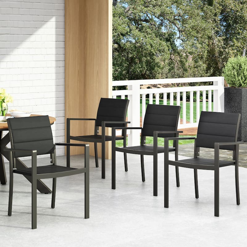 Wilbur Outdoor Mesh and Aluminum Dining Chairs by Christopher Knight Home - Black/Set of 4
