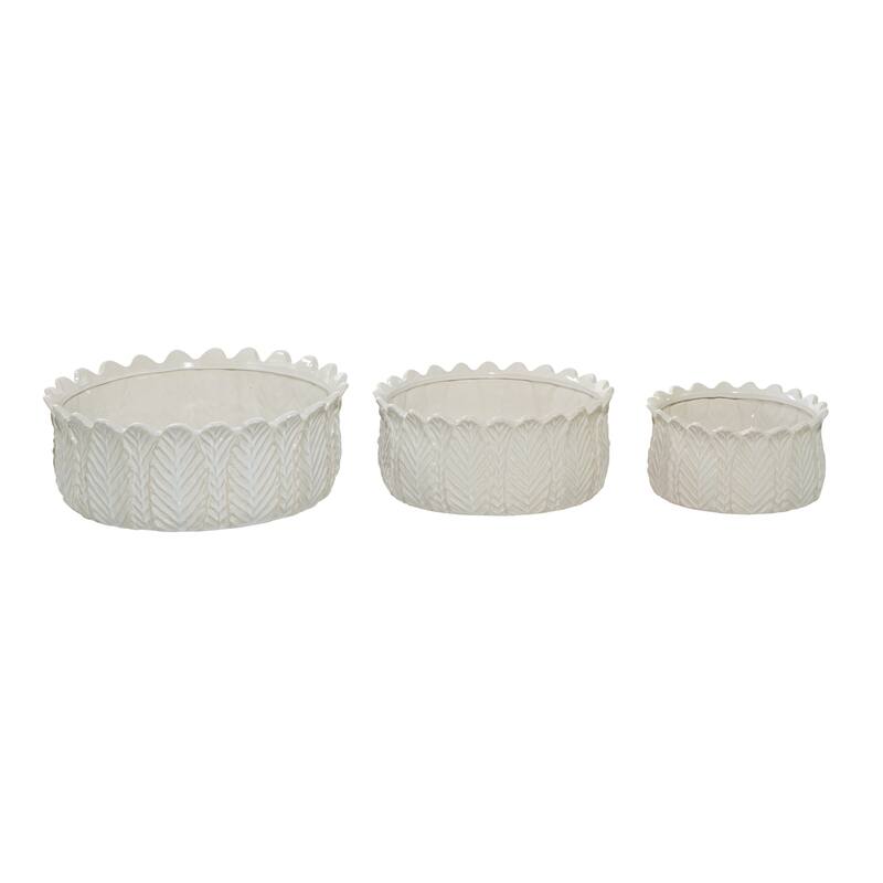White Ceramic Traditional Planter (Set of 3) - 17 x 16 x 6Round