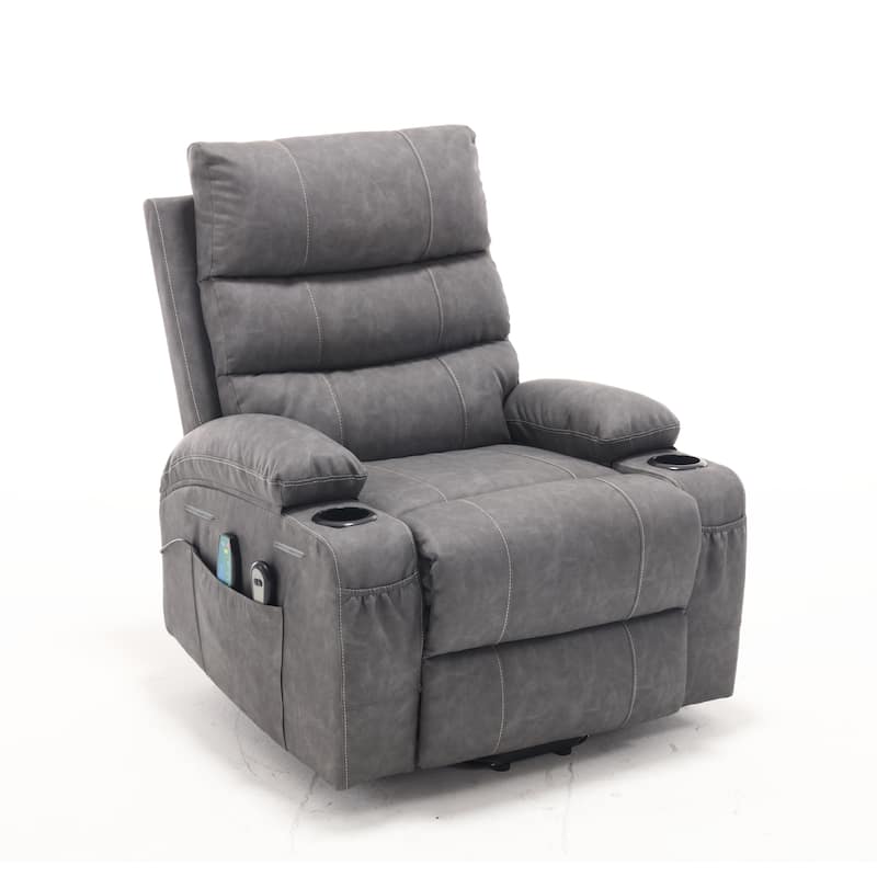 21"W Large Size Electric Power Lift Recliner,8 Point Vibration Massage And Lumber Heat,Remote Control,Side Pockets,Cup Holders