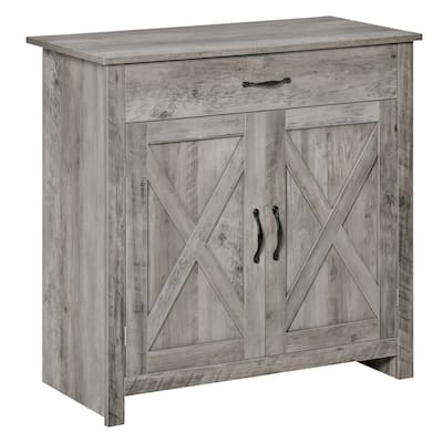 Rustic Barn Door Style Sideboard with Adjustable Shelving and Ample Storage