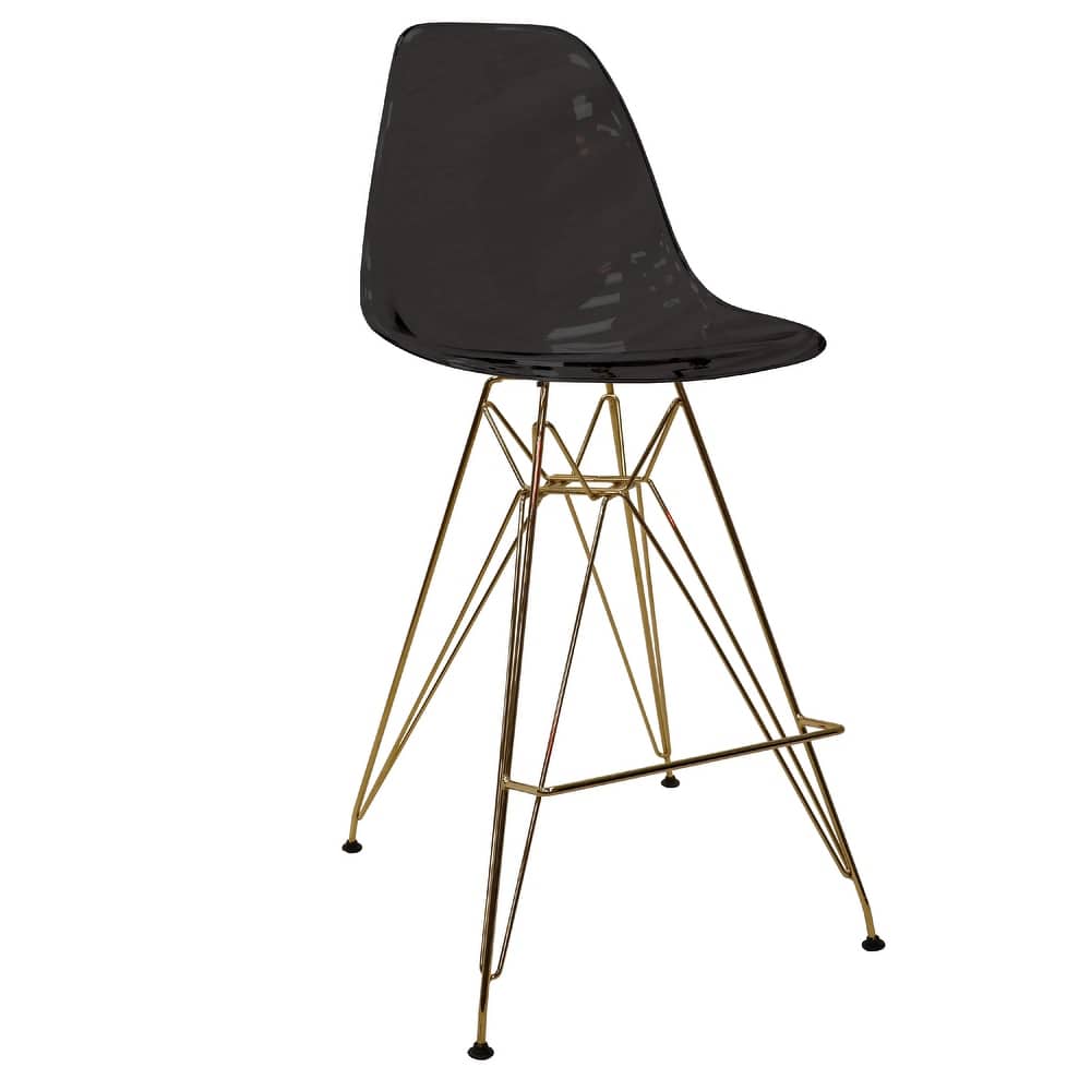 Cresco Modern Ergonomic Acrylic Gold Finish Steel Frame Barstool with Footrest, Sleek Design for Kitchen or Home Bar Seating