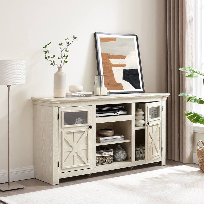 Farmhouse TV Stand with Storage, 2-Door Media Console, Barn Style Cabinet, Modern Entertainment Center, 60"