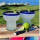 preview thumbnail 8 of 7, Dos Sueños Mexican Hand Blown Glass – Set of 4 Hand Blown Stemless Blue Rim Margarita Glasses (14oz)