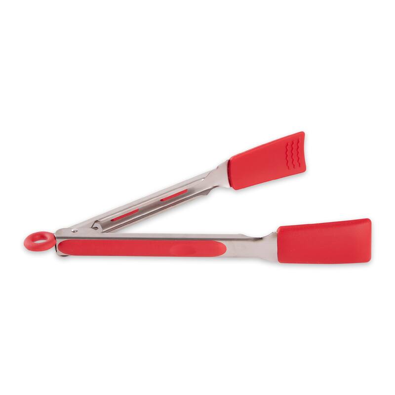 10.75-Inch Non-Slip Locking Tongs - Black or Red - 9-Inch Length, Square Tip - Red Non-Slip Silicone