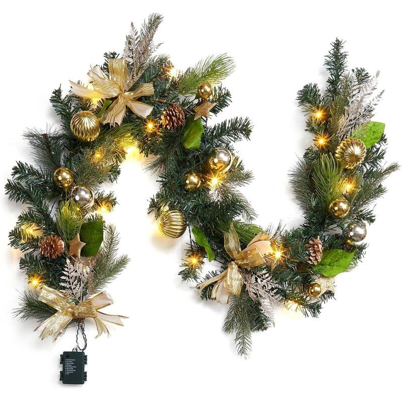 6FT Battery Powered Xmas Garlands Pre Lit Lights, Christmas Garland - N/A - Gold