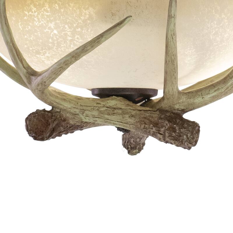 Lodge 2L LED Bronze Rustic Antler Semi Flush Ceiling Light or Fan Light Kit - 12.5-in W x 8.5-in H x 12.5-in D