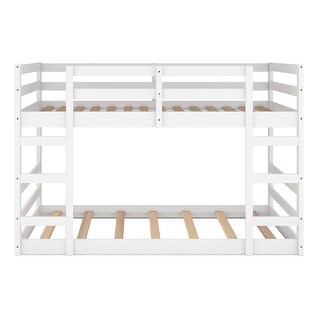 White Full Over Full Pine Bunk Bed with Ladder & Guardrail - Safe Design