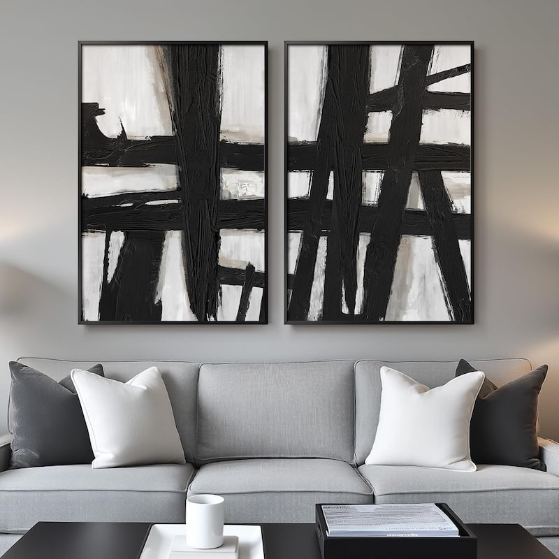 Framed Black and White Abstract Wall Art - 24 x 36