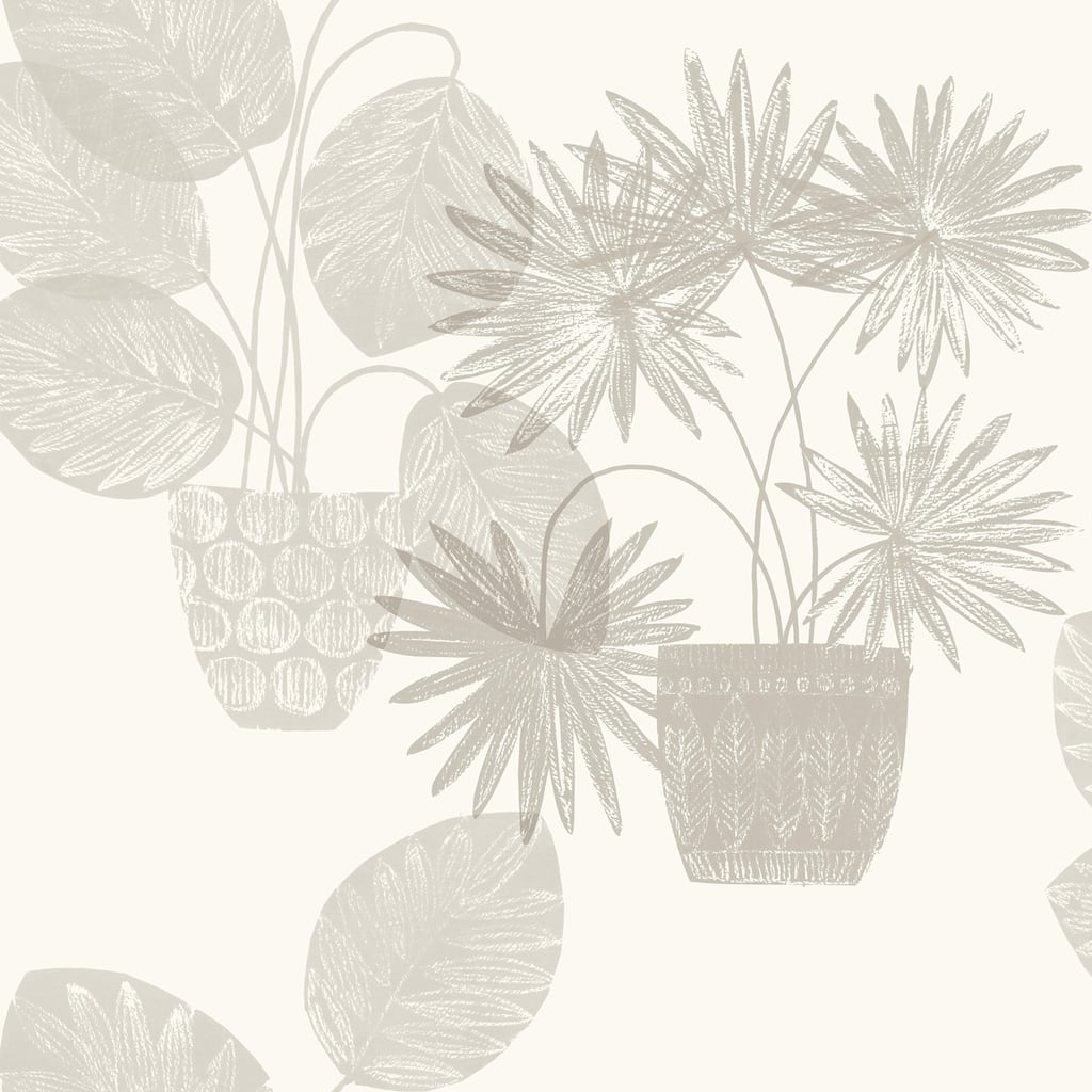 A-Street Prints Aida Light Grey Potted Plant Wallpaper