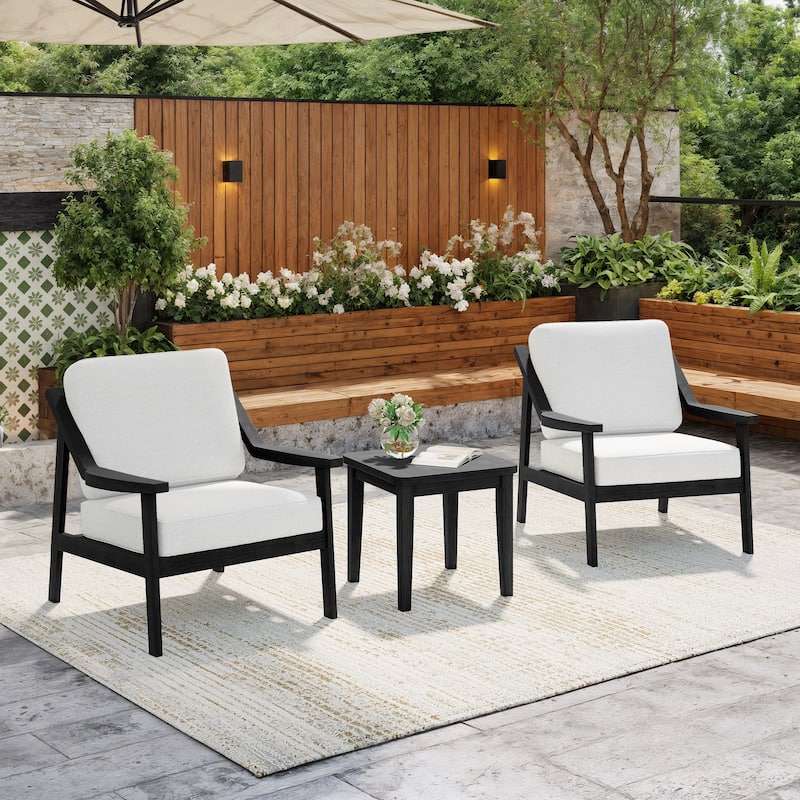 Outdoor Patio Wood Bistro Set/Loveseat Set - Black/Beige - 3-piece