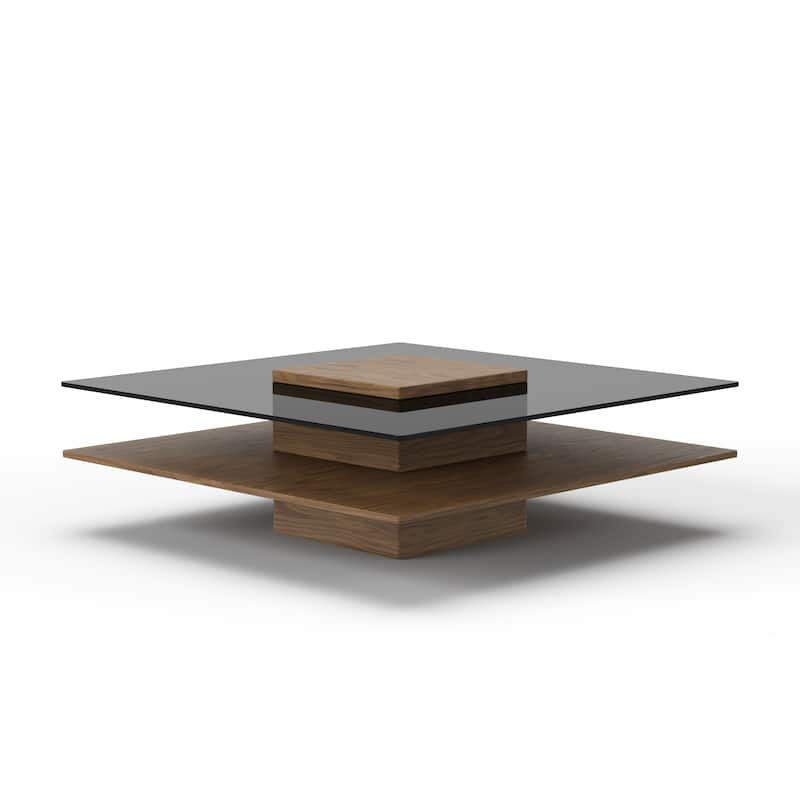 Modrest Clarion Modern Walnut & Grey Glass Coffee Table