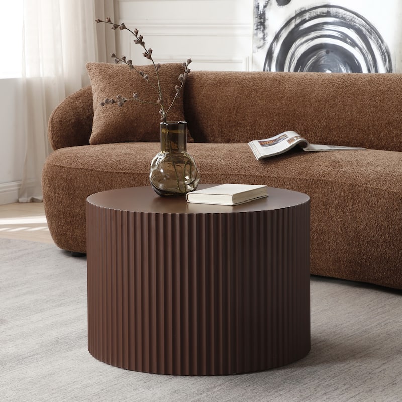 Modern Glam Relief Carving Round Accent Nesting Side Fluted Coffee Tables Set (2 Pack) No Assembled