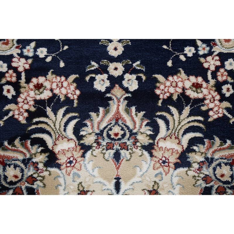 Navy Blue Floral Medallion Transitional Turkish Rug Oriental Carpet