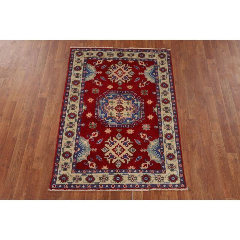 Red Kazak Accent Rug Handmade Wool Carpet - 3'4" x 4'8"