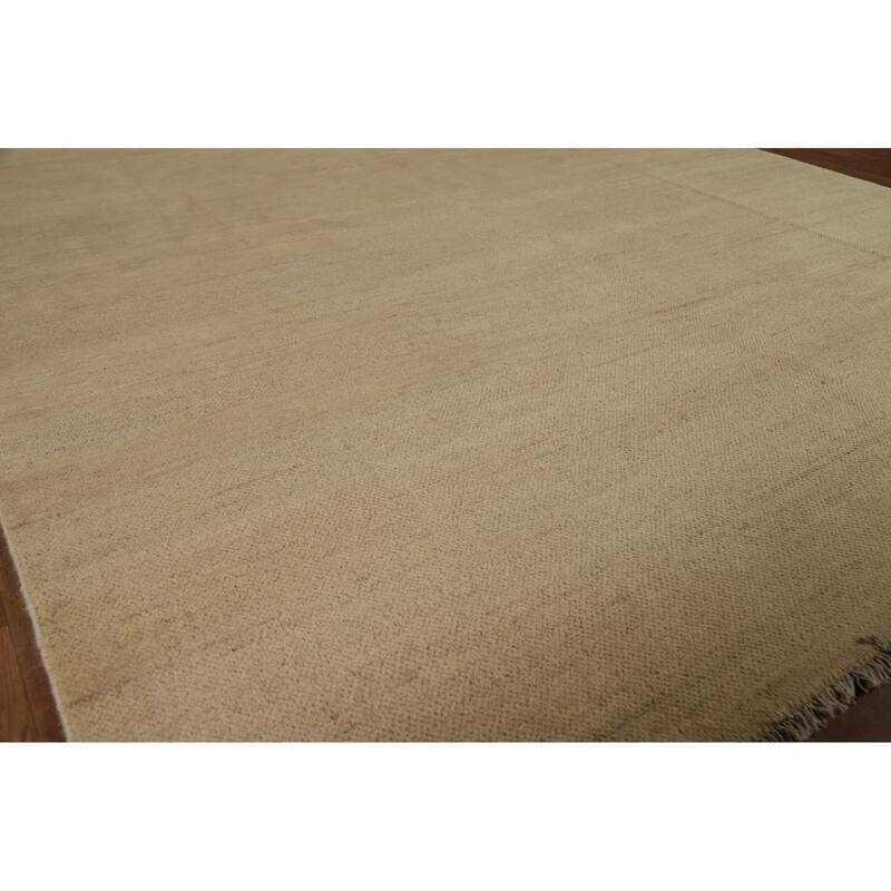 Modern Gabbeh Oriental Area Rug Handmade Solid Yellow Wool Carpet - 6'5" x 9'3"