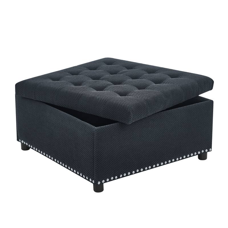 Storage Ottoman,Tufted Footstool, Nailhead Trim Ottoman, Square Storage Ottoman, Upholstered Coffee Table, Bedroom Storage