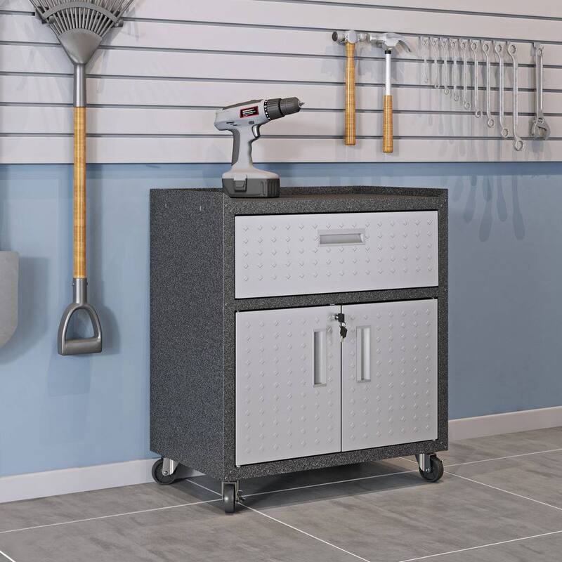 3-Piece Fortress Mobile Space-Saving Steel Garage Cabinet and Worktable 5.0 in Grey