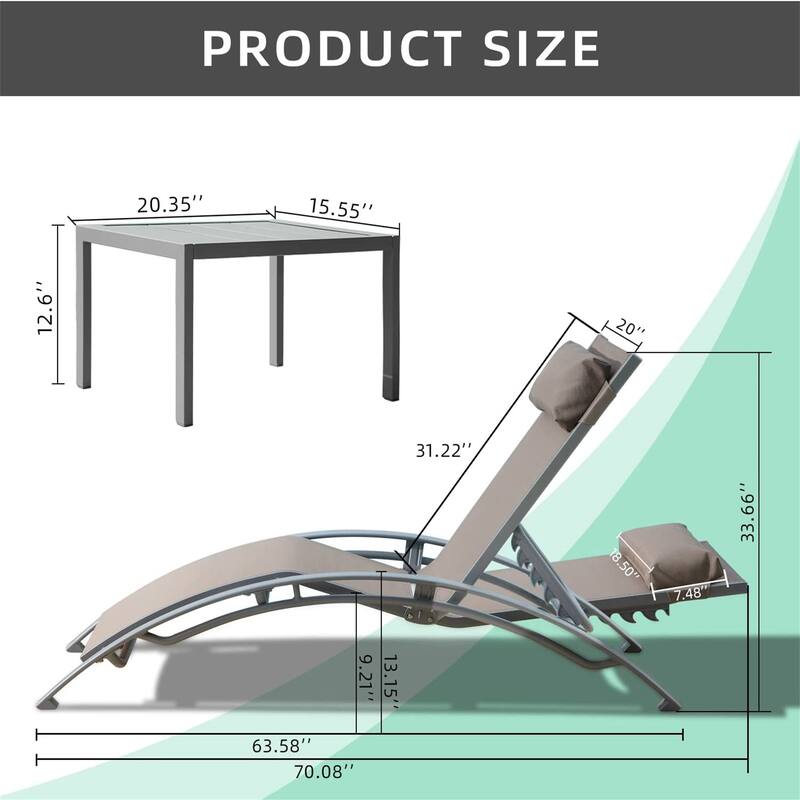 GDFStudio - Adrian Adjustable Aluminum Outdoor Pool Lounge Chair Set with Metal Side Table for All-Weather