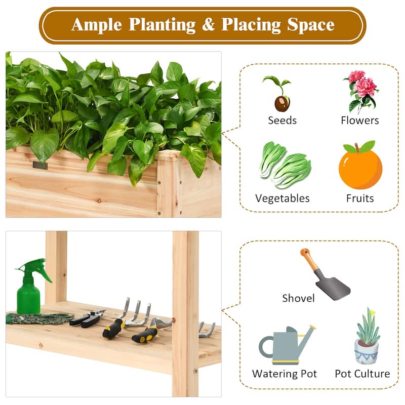 Costway Raised Garden Bed Elevated Wood Planter Box Stand for - 34” X 18” X 30”