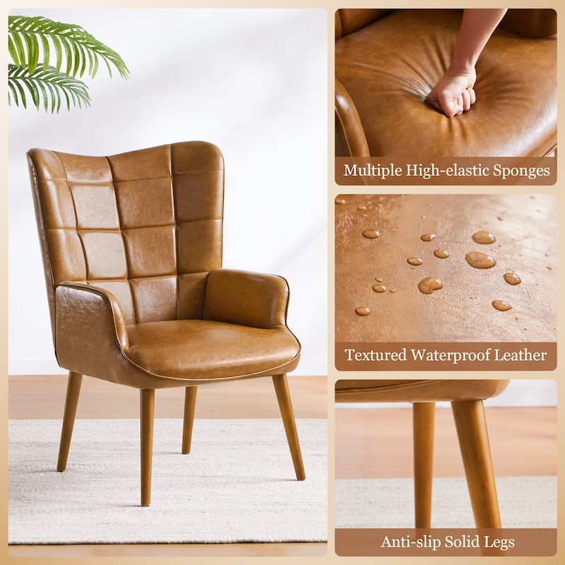 HUIMO High-back Accent Chair Modern Wing Back Chair-Faux Leather