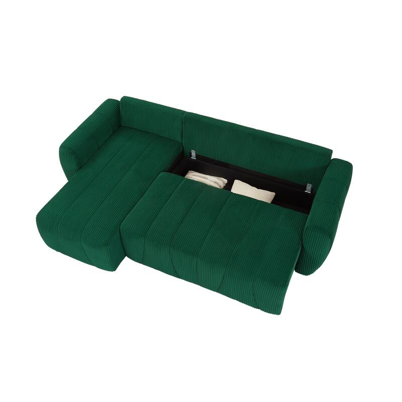 105.2" Corduroy L-Shaped Sectional Sofa with Convertible Chaise and Storage, 5-Seater