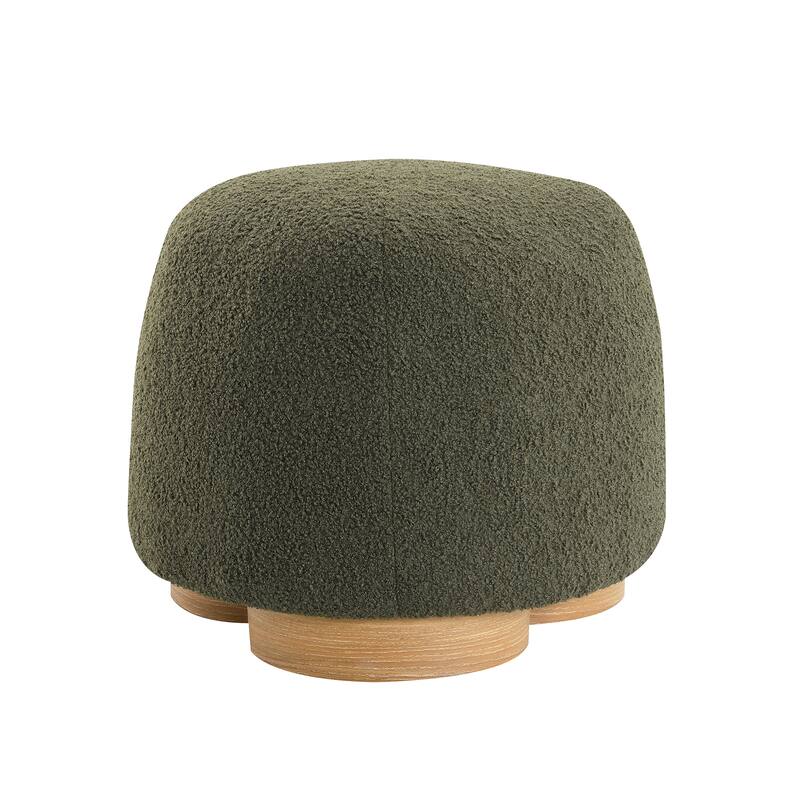 Olive Green Round Teddy Fabric Ottoman - Fully Assembled Footrest & Seating