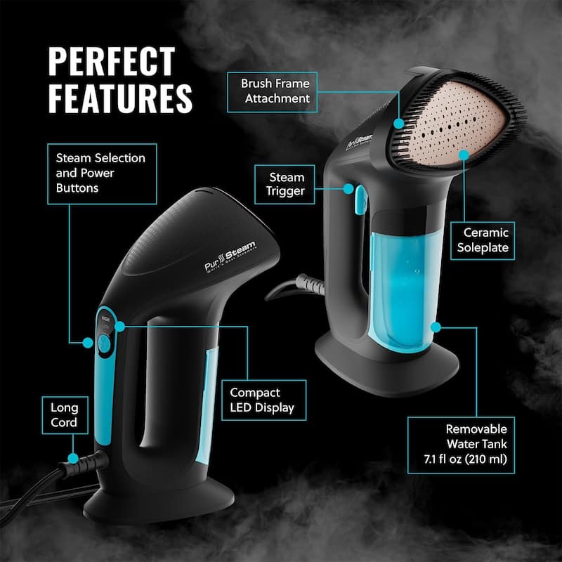 PurSteam SteamPulse Pro Handheld Steamer for Clothes, Portable, Travel Steamer Iron Press Wrinkle Remover with Fabric Brush