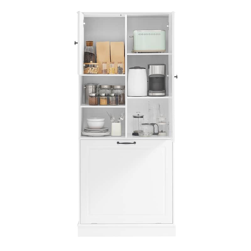 GDF Studio - Tommy Modern MDF Tall Storage Cabinet with Adjustable Shelves and Large Flip-Out Basket