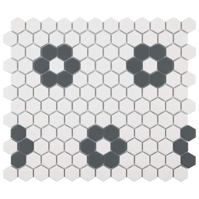 Merola Tile Gotham Hex Series Antique White and Black 10.83 x 11.88 in. Porcelain Mosaic Tile - Case (10 Tiles)
