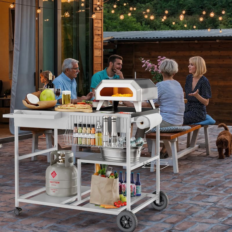 Futzca Outdoor Kitchen Pizza Cart with Storage, Mobile Pizza Oven Station - N/A