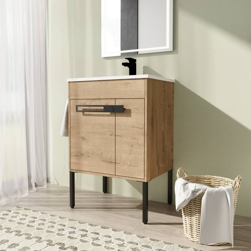 24" FreeStanding Bathroom Vanity with Sink, Floor Stand Bathroom Vanity with Soft Close Door and Adjustable shelf