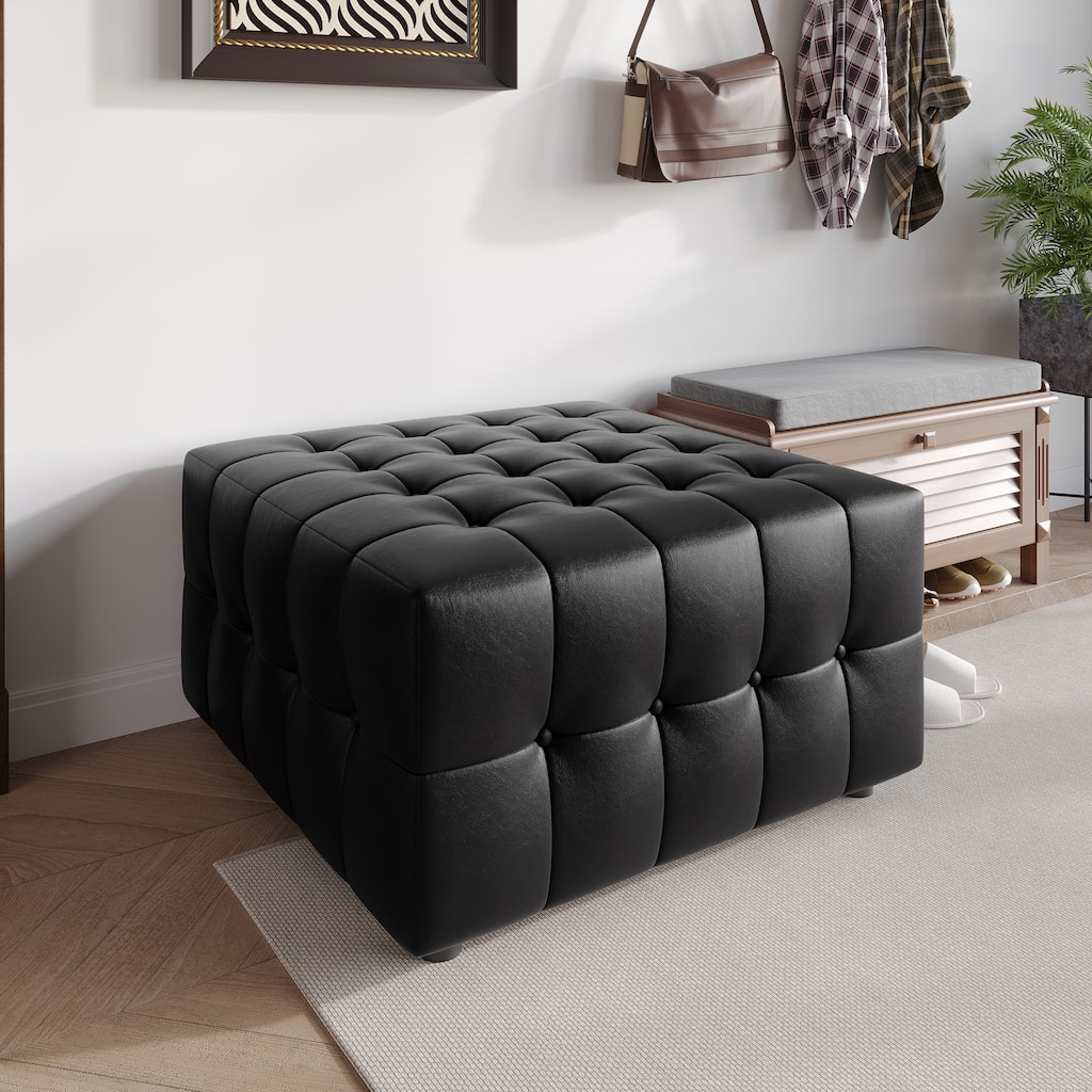 CraftPorch Elegance Button-Tufted PU Upholstered Ottoman