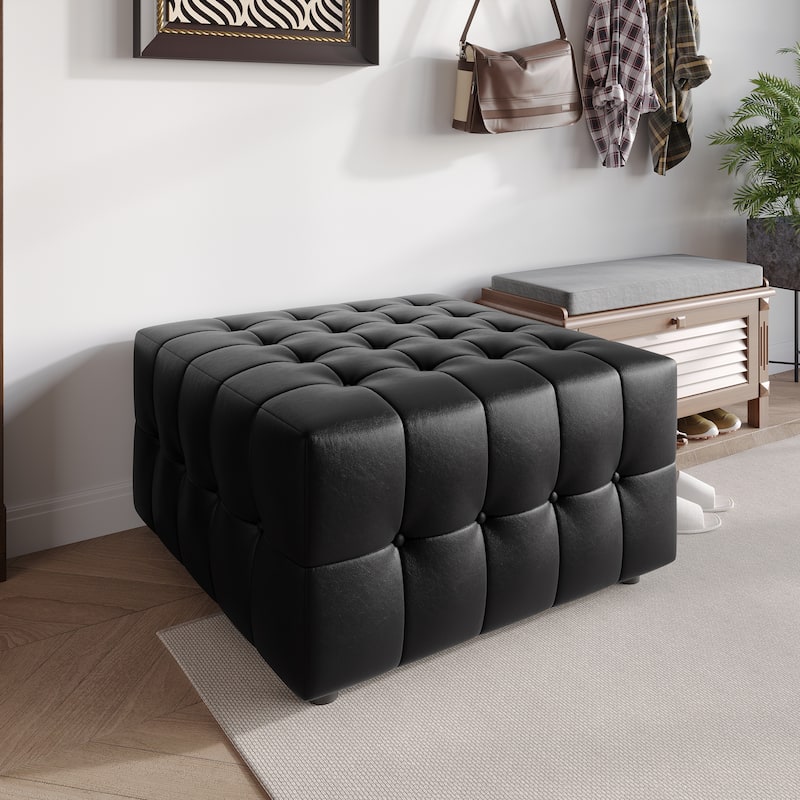 CraftPorch Elegance Button-Tufted PU Upholstered Ottoman