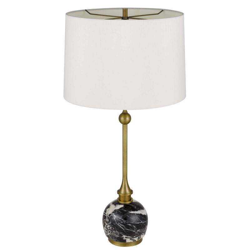 150W 3 way Midlands metal table lamp with marble stone base and hardback fabric shade - One Size
