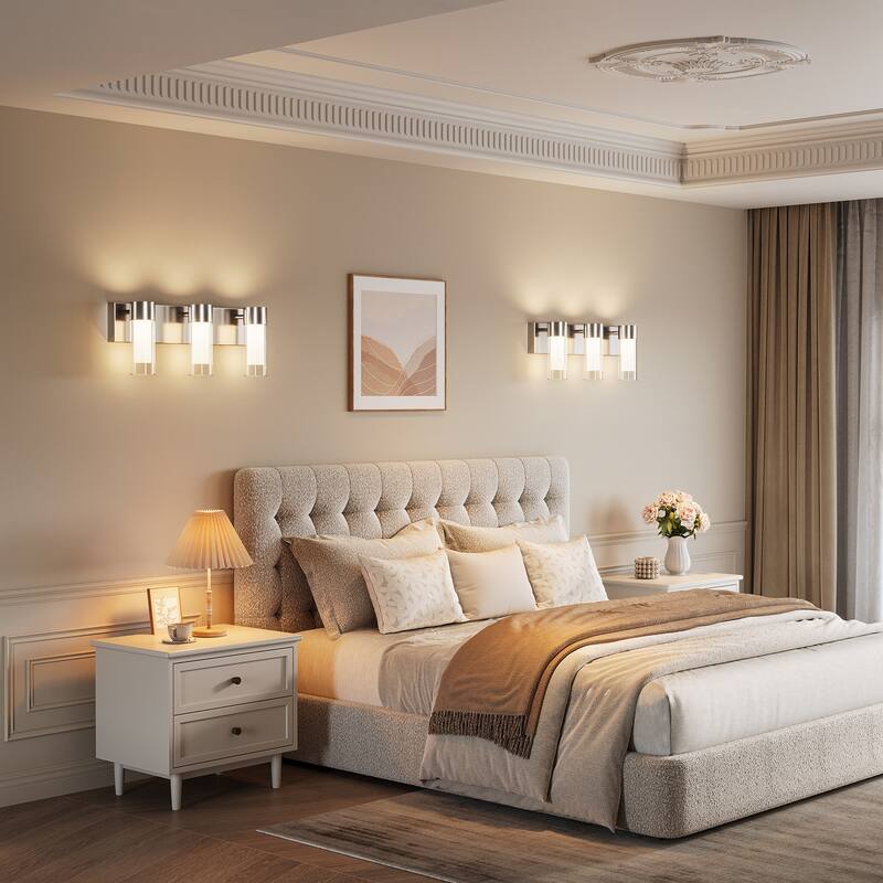 3-Light Vanity Lights Over Mirror, Wall Sconces with Clear Glass Shades for Bathroom Hallway Bedroom