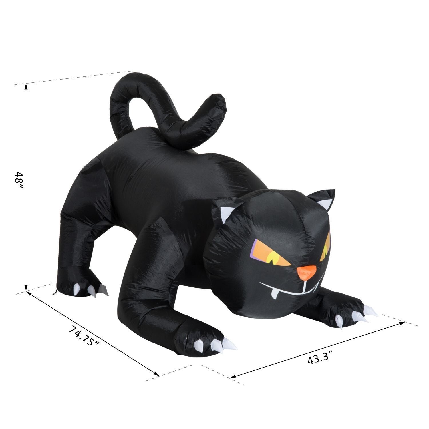 6' LightUp Black Cat Halloween Decoration with Vampire Teeth