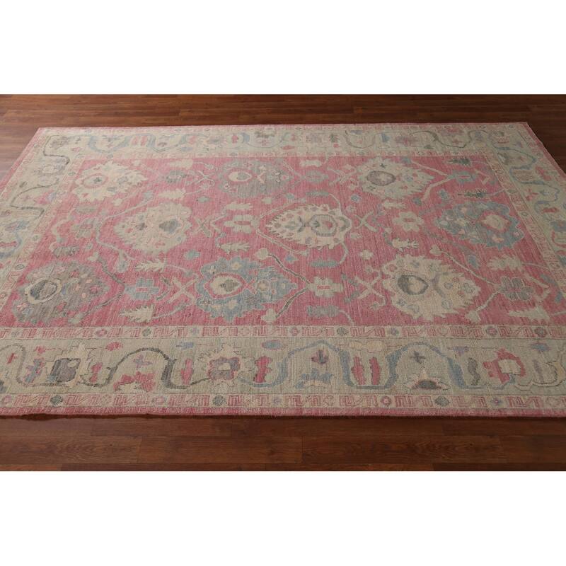 Pink Oushak Vegetable Dye Area Rug Handmade Wool Carpet - 6'0"x 8'8"