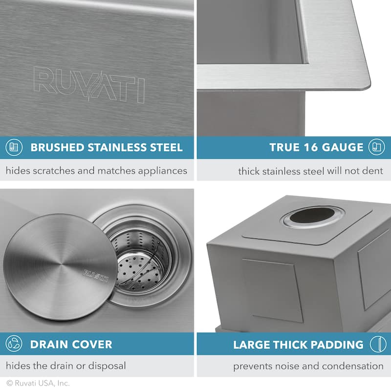 Ruvati 21" Workstation Bar Prep Sink Undermount 16 Gauge Ledge Stainless Steel Single Bowl - RVH8307 - 8' x 11'