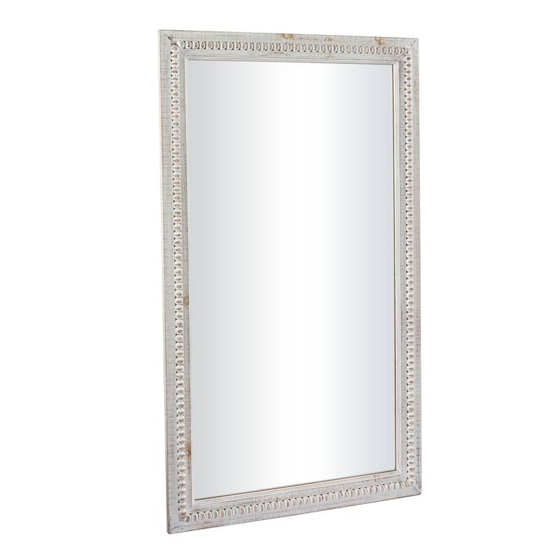 Wood Carved Beaded Wall Mirror - White - Roche River Decor - 1"W x 28"L x 48"H
