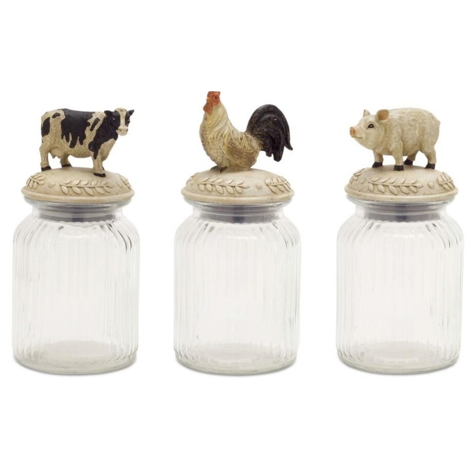 Shop Pack Of 3 Glass Tabletop Storage Jars With Farm Animal Shaped