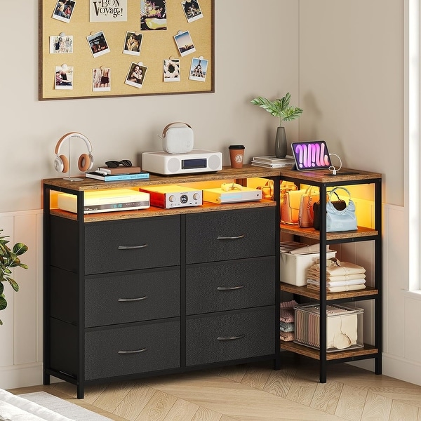 Dresser Bedroom 6 Drawers 3 Open Shelves L Shape Corner TV Stand On Sale Bed Bath Beyond 40635469