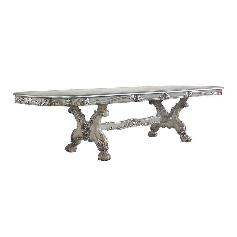 Dining Table with Scrolled Motifs and Claw Feet, Silver