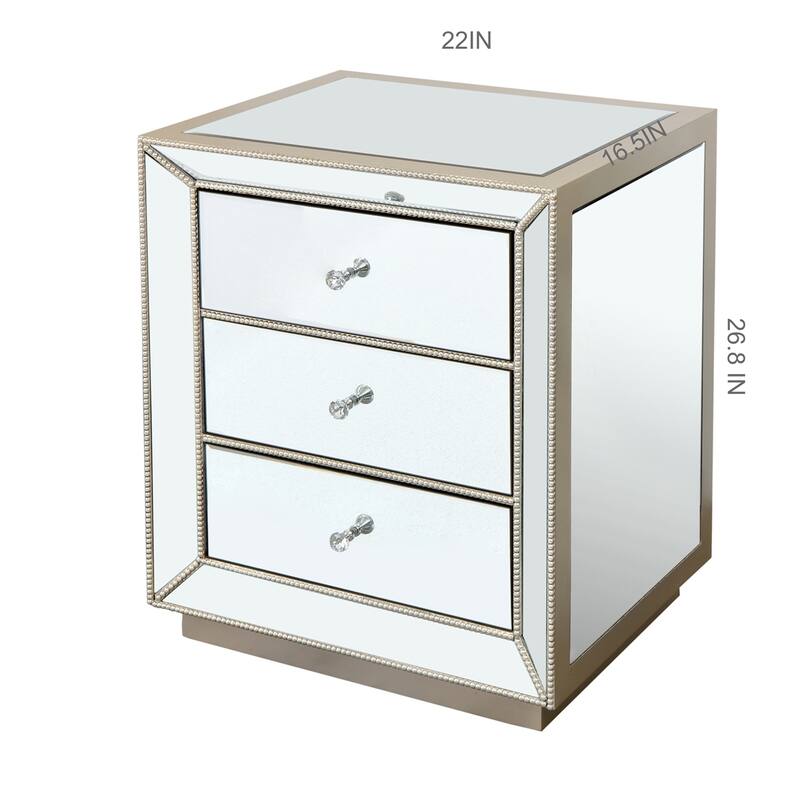 Flash Silver Mirror Three Drawer Cabinet 