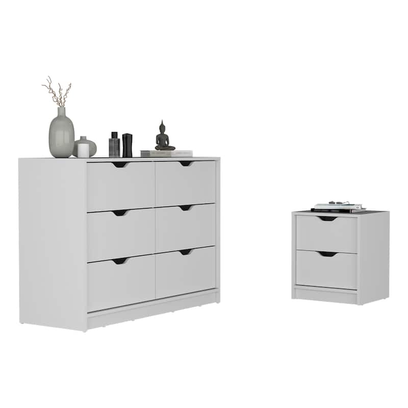 Bennett 2 Piece Bedroom Set,Nightstand + Dresser，for Bathroom,Living Room,Bedroom - White