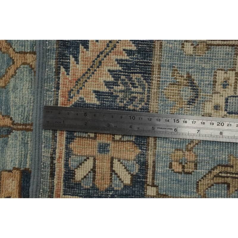 Hand Knotted Oriental 100% Wool Carpet Traditional All-Over Navy Blue & Blues Ziegler Runner Rug - 16' 1'' X 2' 8''